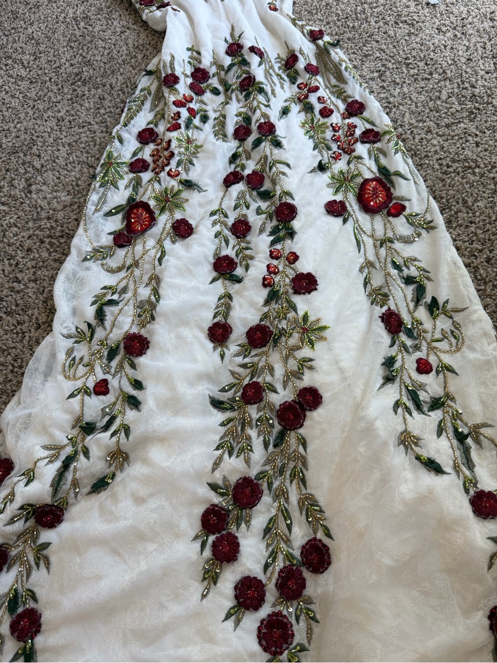 Embroidered White Maxi Dress with Red Floral Detail - Picture 5 of 5